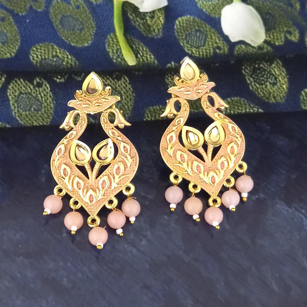 The99Jewel Peach Matte Meenakari Dangler Beads Drop Earrings - 1318094D