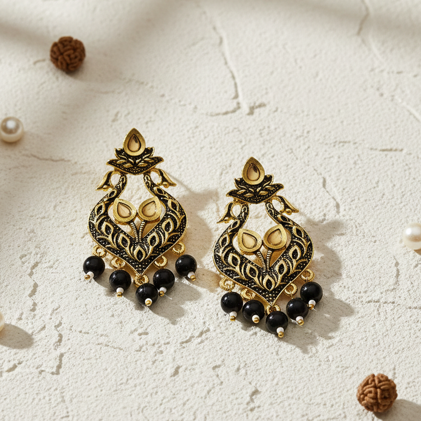 The99Jewel Black Matte Meenakari Dangler Beads Drop Earrings - 1318094E