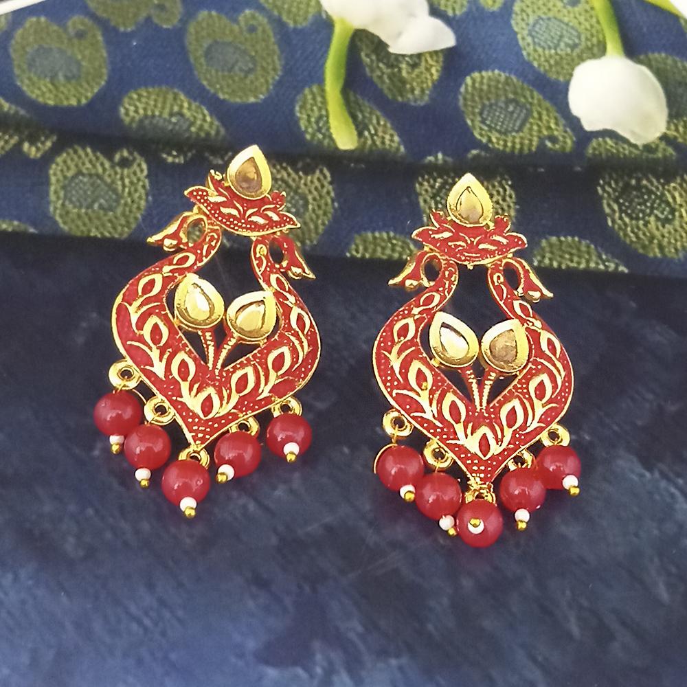 The99Jewel Red Matte Meenakari Dangler Beads Drop Earrings - 1318094F