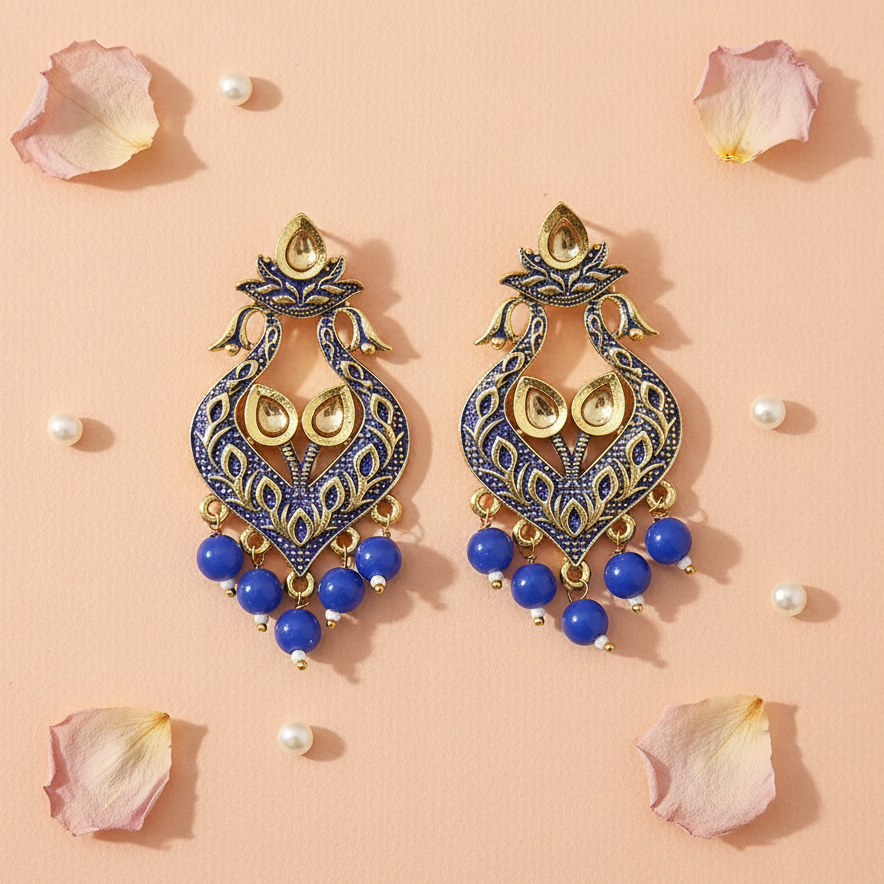 The99Jewel Blue Matte Meenakari Dangler Beads Drop Earrings - 1318094G