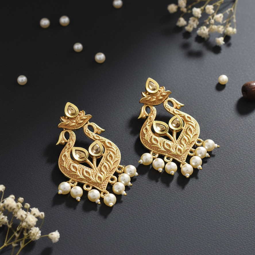 The99Jewel Peach Matte Meenakari Dangler Beads Drop Earrings - 1318094H