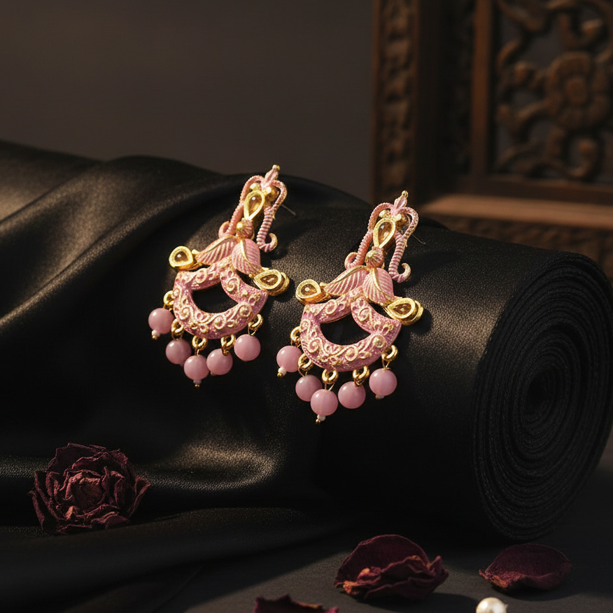 The99Jewel Pink Matte Meenakari Dangler Beads Drop Earrings - 1318095A