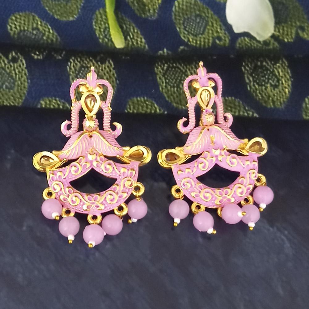 The99Jewel Pink Matte Meenakari Dangler Beads Drop Earrings - 1318095A