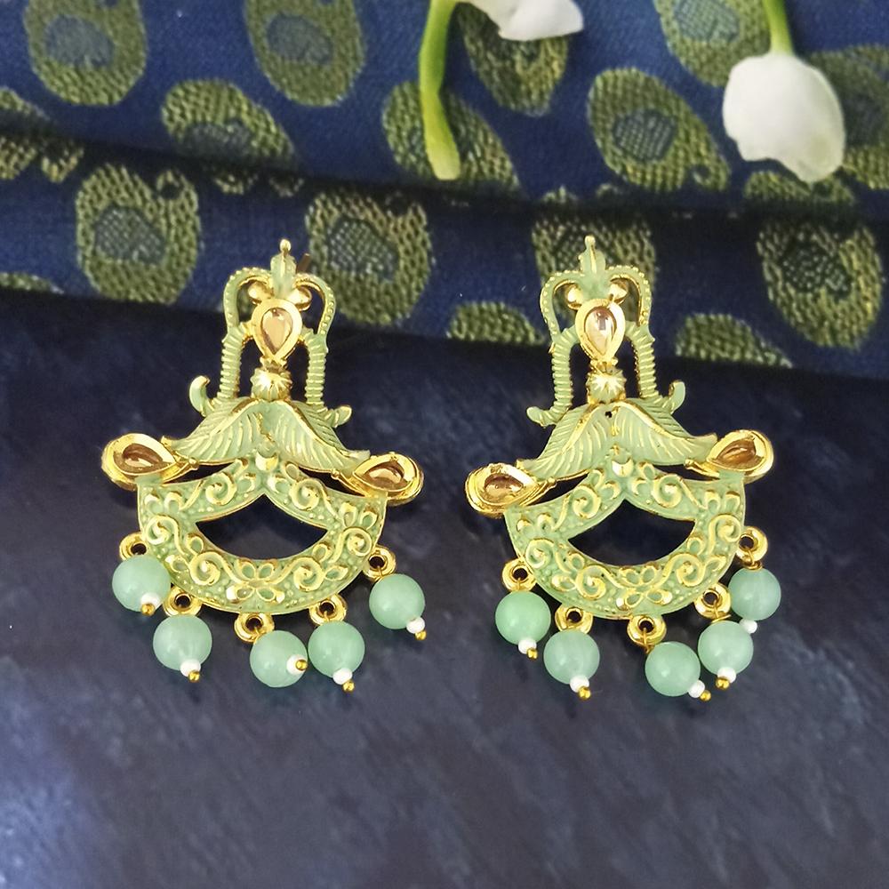 The99Jewel Green Matte Meenakari Dangler Beads Drop Earrings - 1318095B