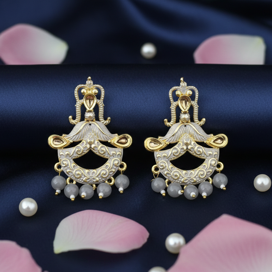 The99Jewel Grey Matte Meenakari Dangler Beads Drop Earrings - 1318095C