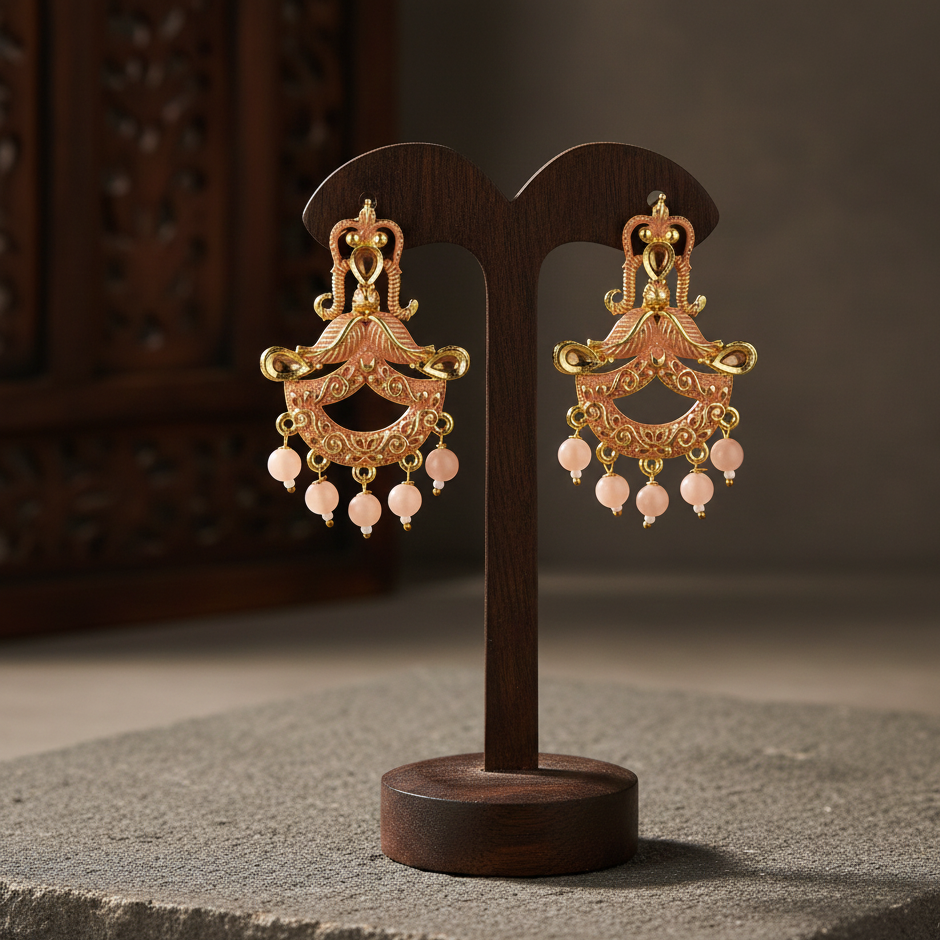 The99Jewel Peach Matte Meenakari Dangler Beads Drop Earrings - 1318095D