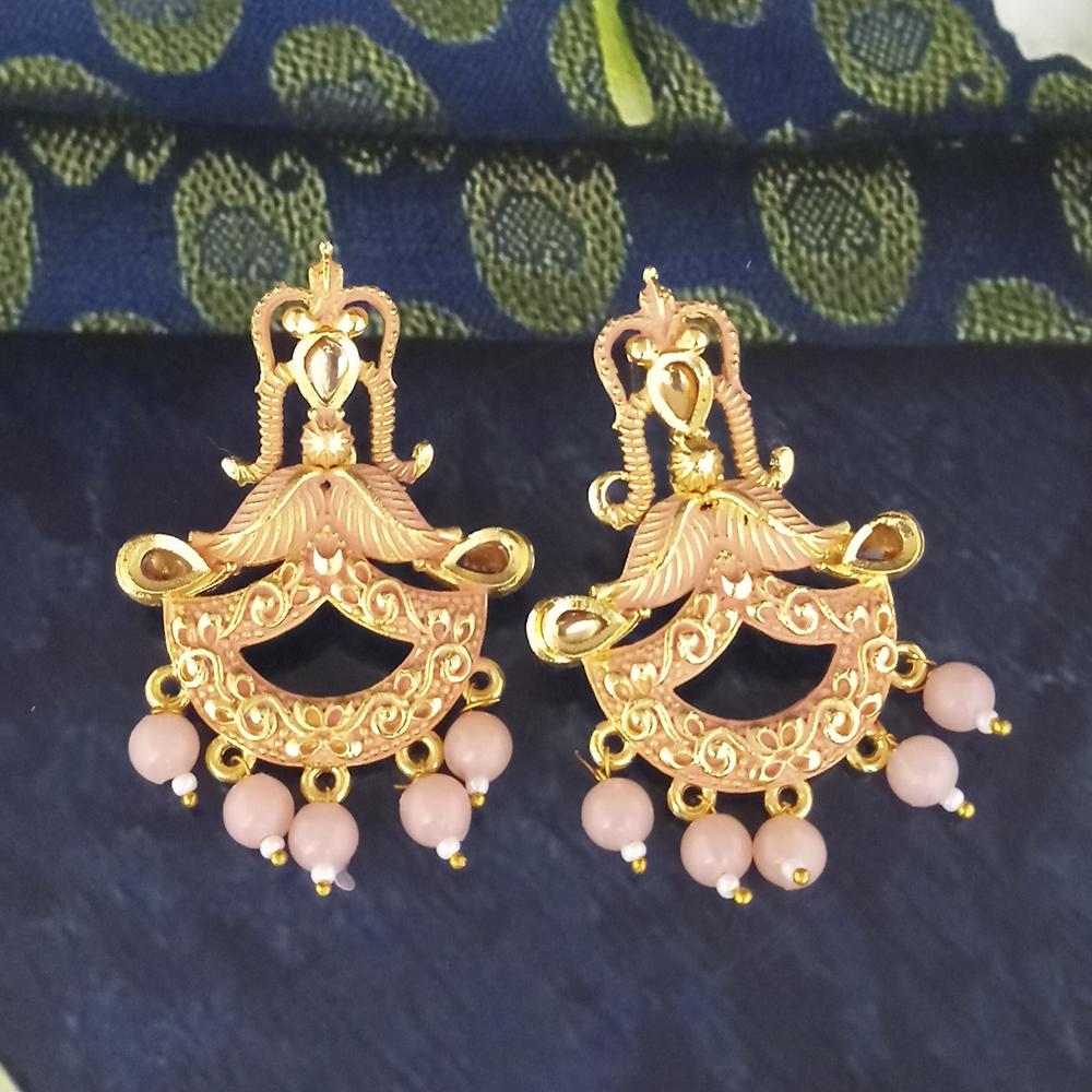 The99Jewel Peach Matte Meenakari Dangler Beads Drop Earrings - 1318095D
