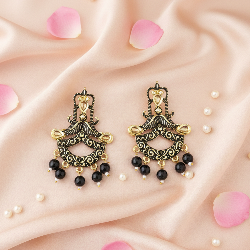 The99Jewel Black Matte Meenakari Dangler Beads Drop Earrings - 1318095E