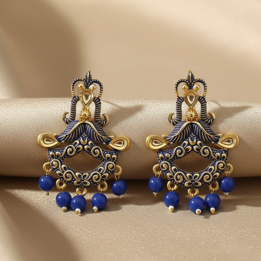 The99Jewel Blue Matte Meenakari Dangler Beads Drop Earrings - 1318095G