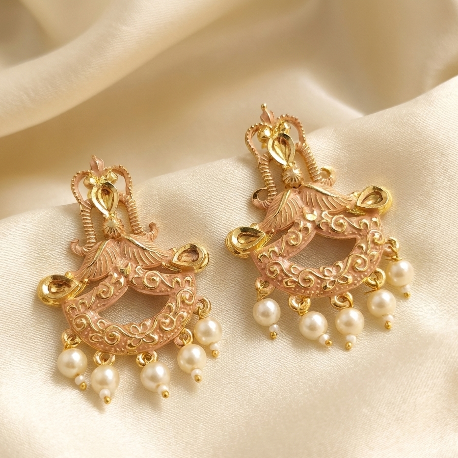 The99Jewel Peach Matte Meenakari Dangler Beads Drop Earrings - 1318095H
