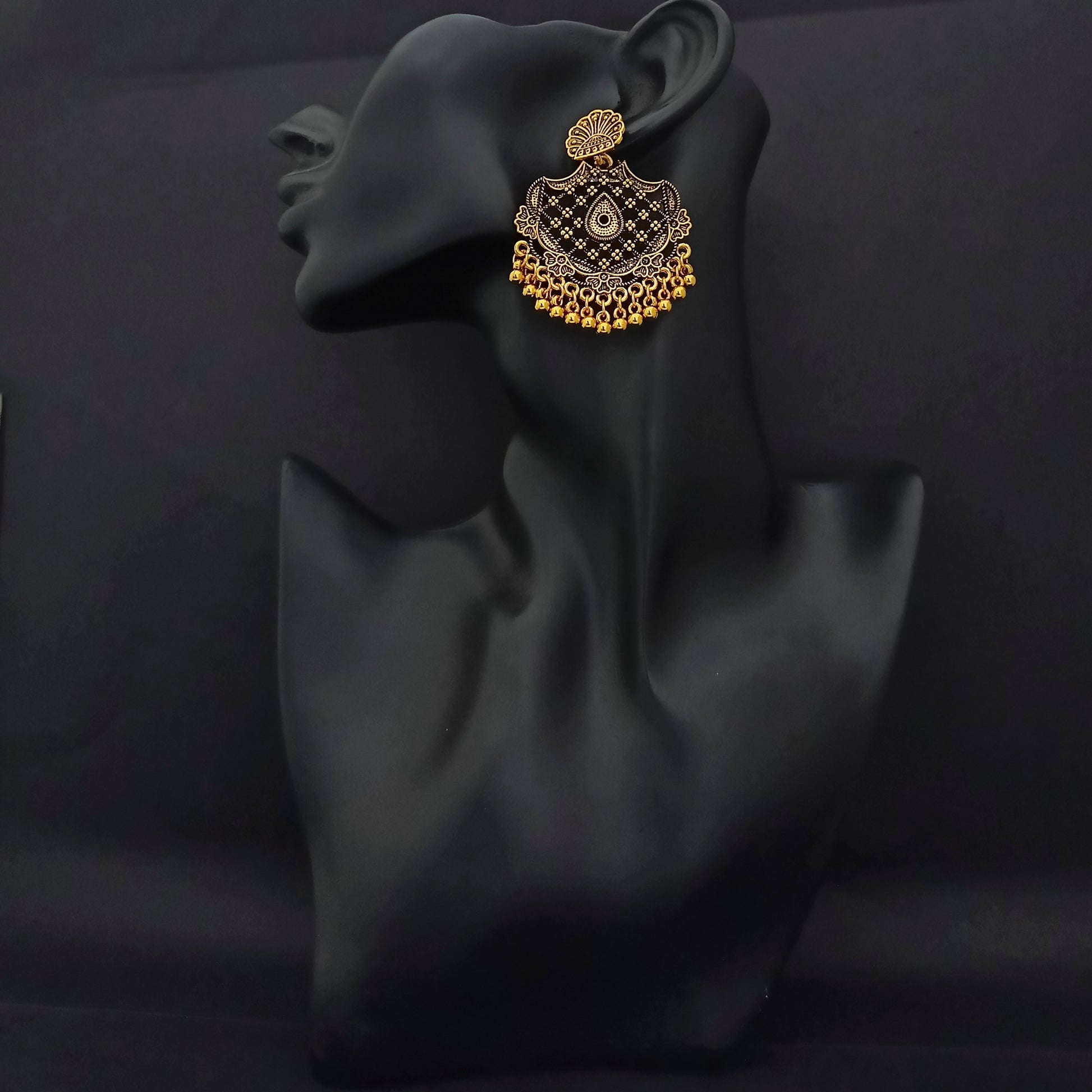 The99Jewel Ethnic Floral Carved Chandbali Earrings