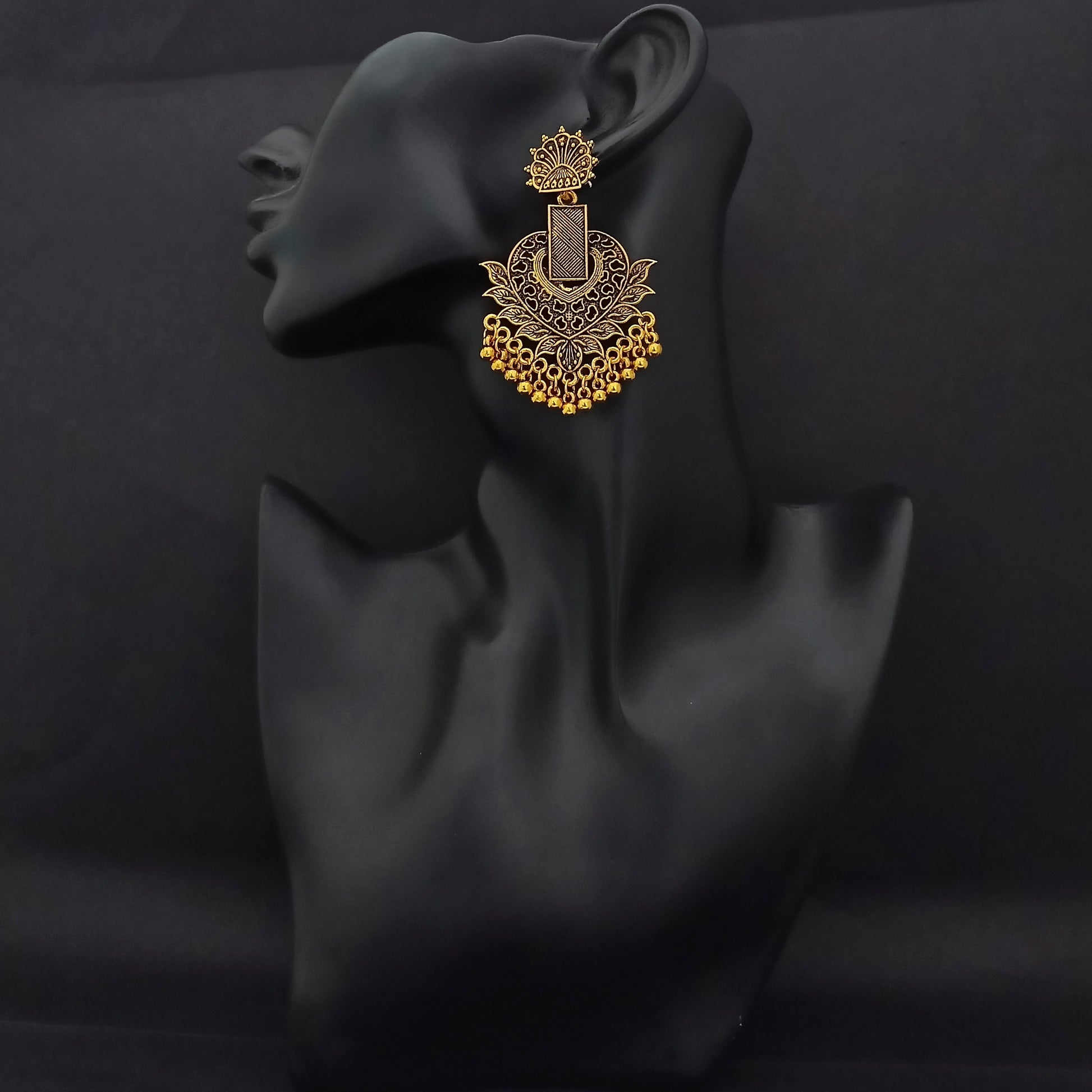 The99Jewel Ethnic Floral Carved Chandbali Earrings