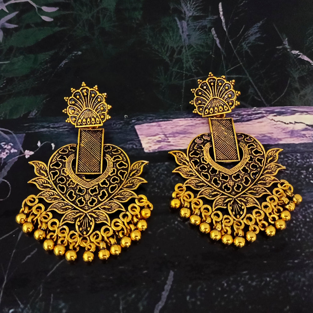 The99Jewel Ethnic Floral Carved Chandbali Earrings