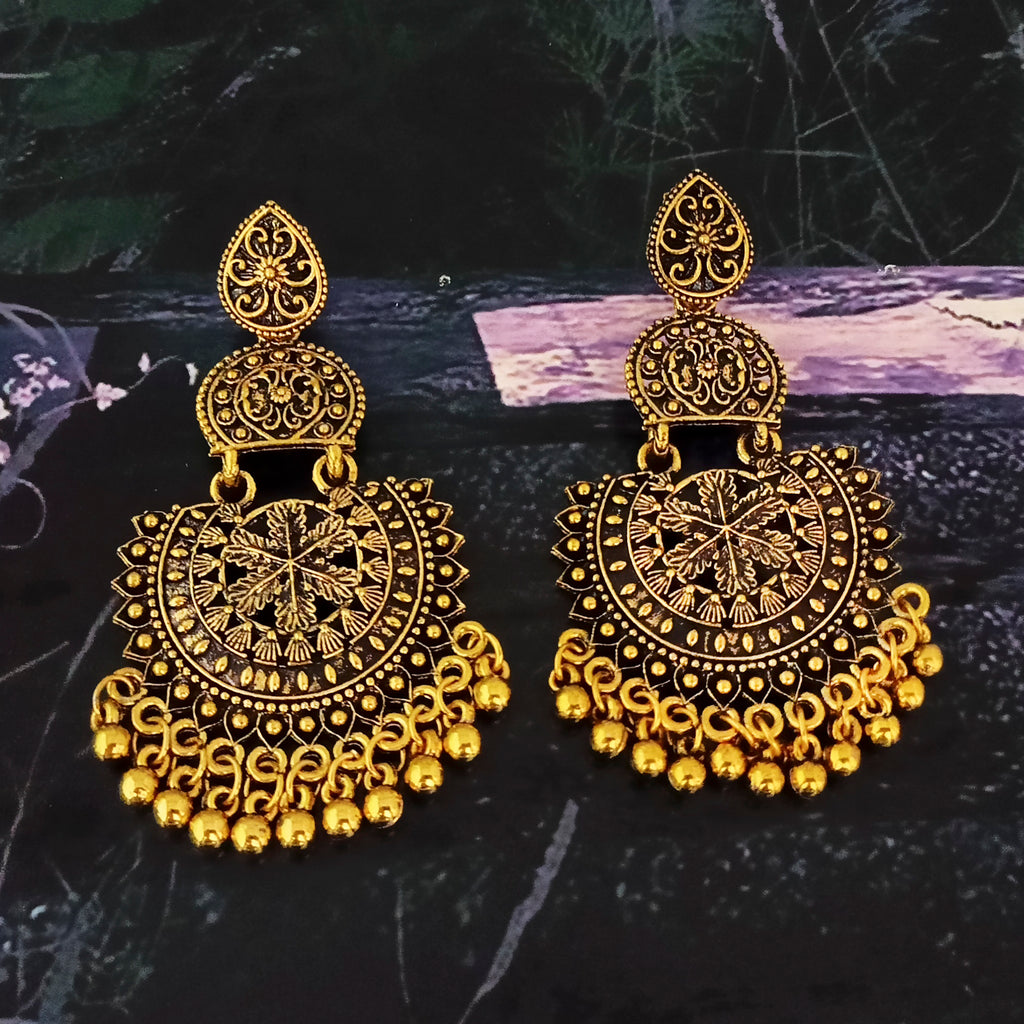 The99Jewel Ethnic Floral Carved Chandbali Earrings