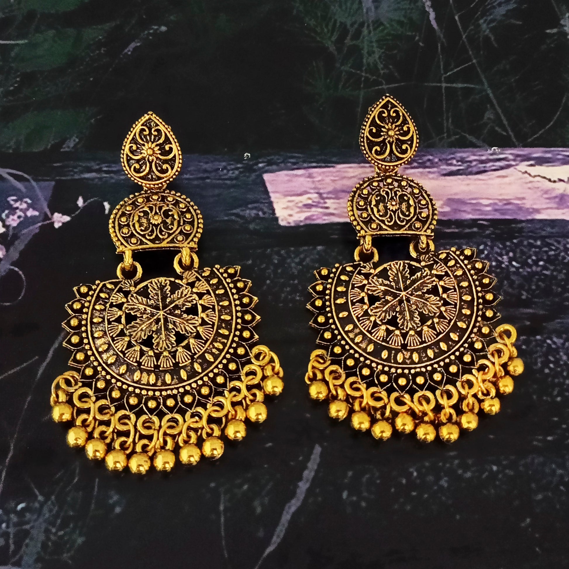 The99Jewel Ethnic Floral Carved Chandbali Earrings