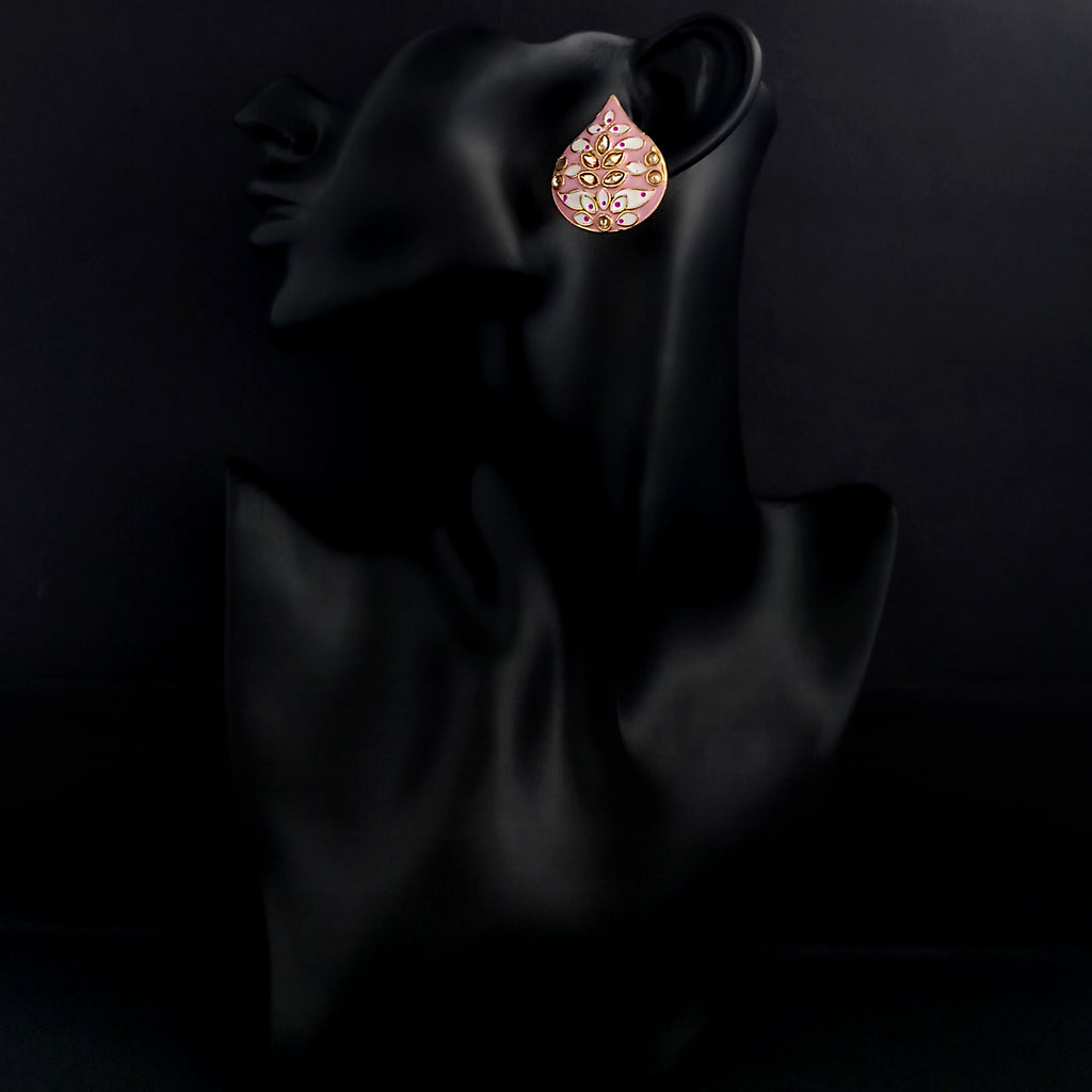 The99Jewel Pink Meenakari Kundan Stud Earrings
