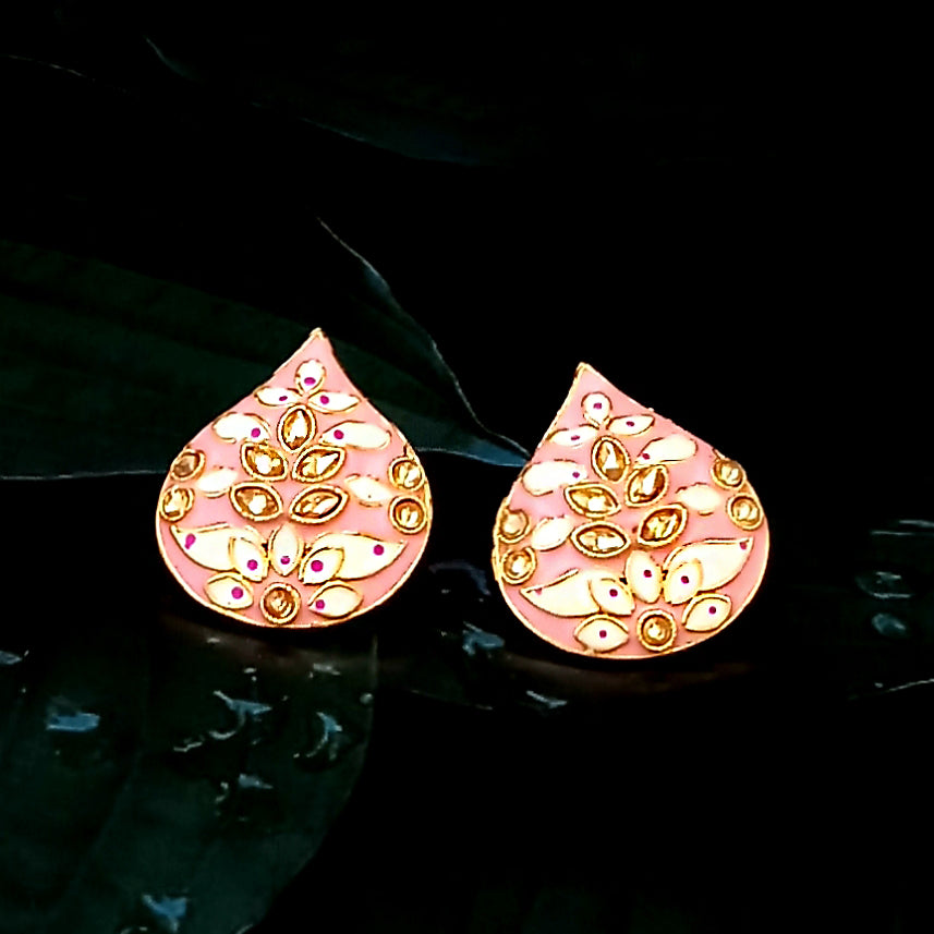 The99Jewel Pink Meenakari Kundan Stud Earrings