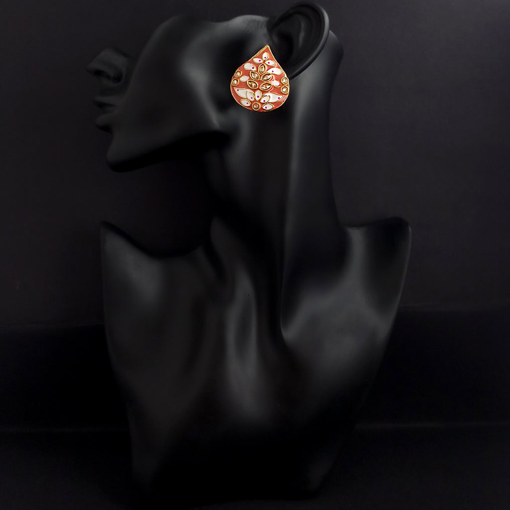 The99Jewel Peach Meenakari Kundan Stud Earrings