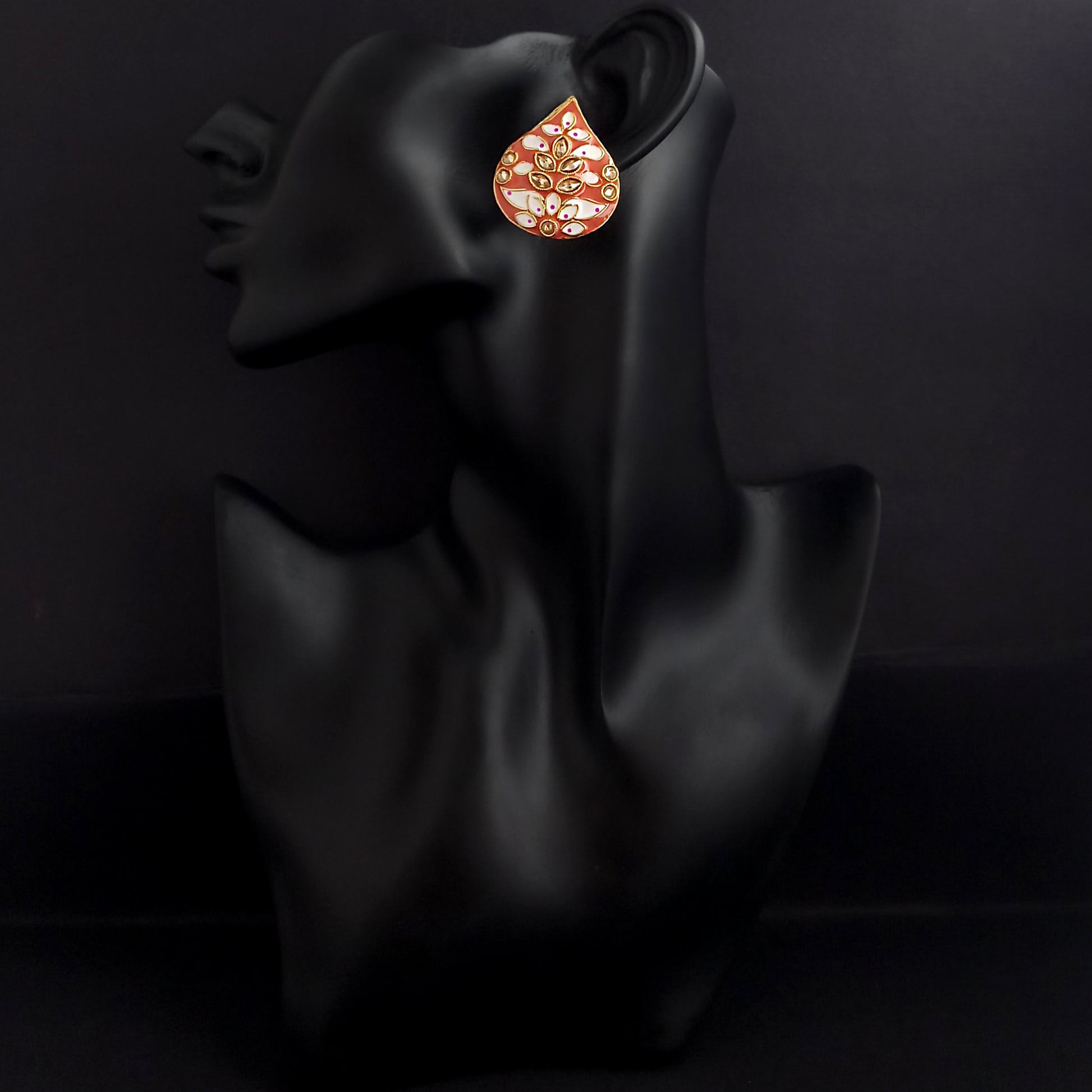 The99Jewel Peach Meenakari Kundan Stud Earrings