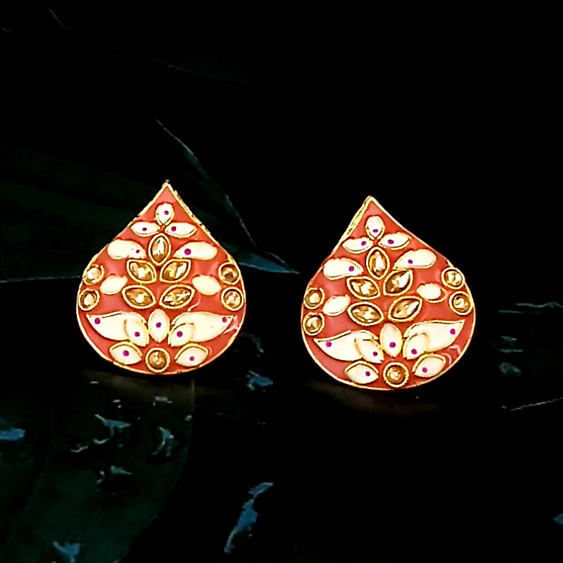 The99Jewel Peach Meenakari Kundan Stud Earrings