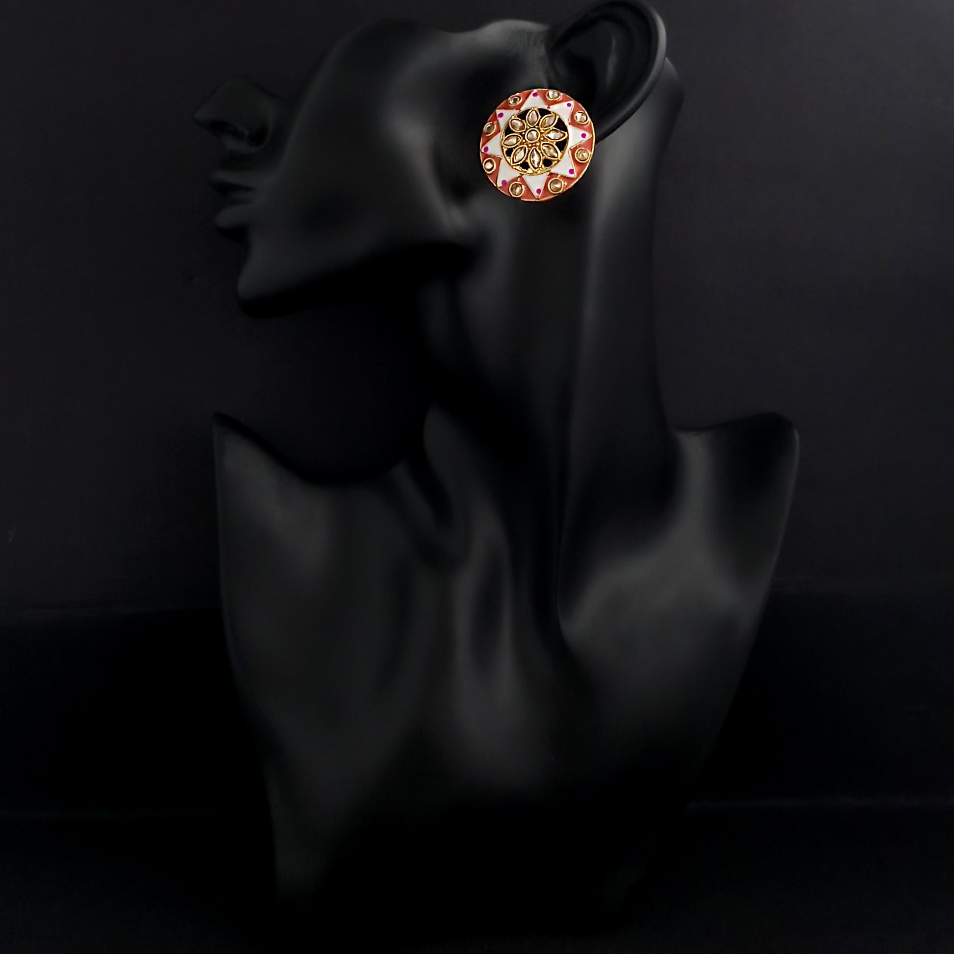 The99Jewel Peach Meenakari Kundan Stud Earrings