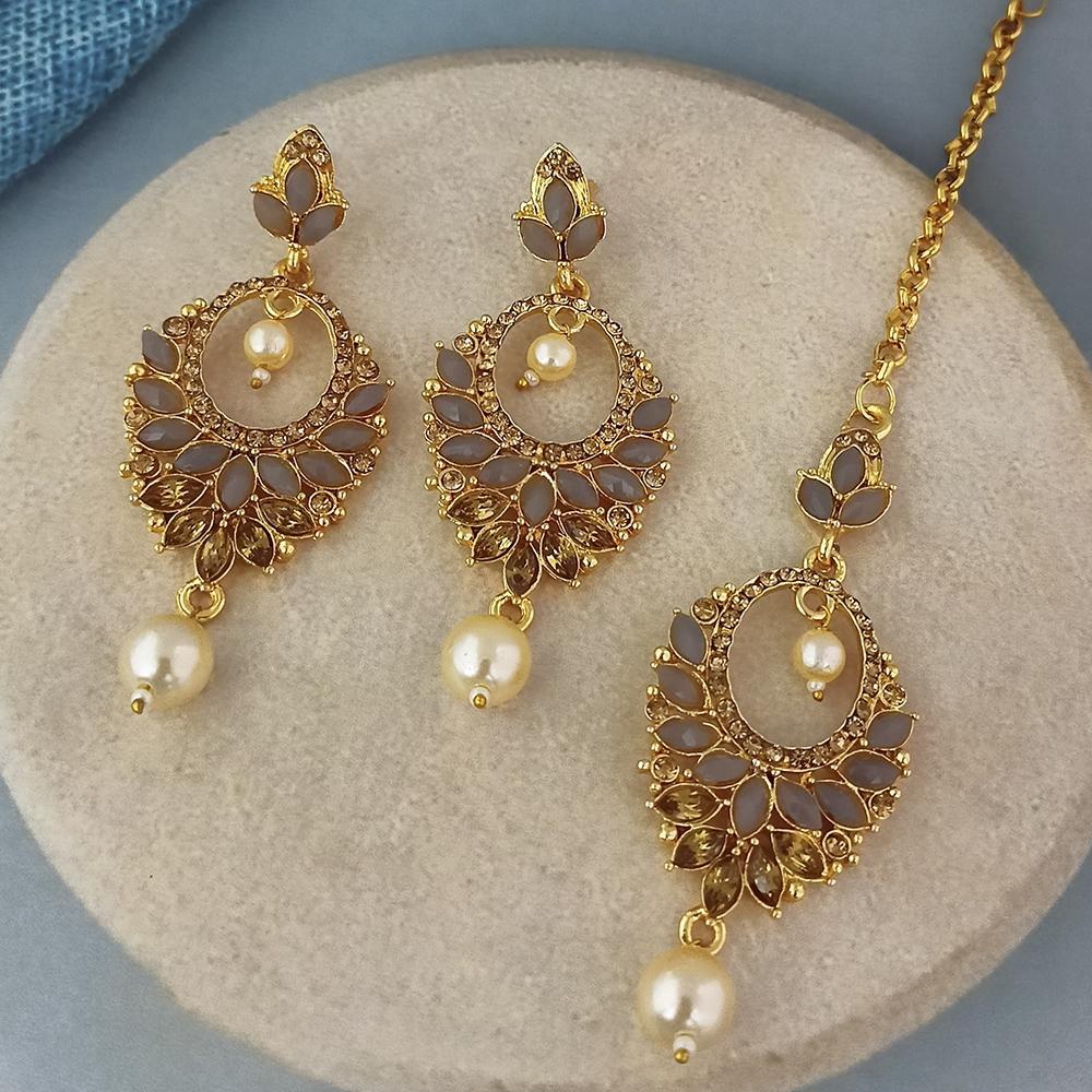 The99Jewel gold plated kundan and austrian stone earrings with maang tikka 1319257