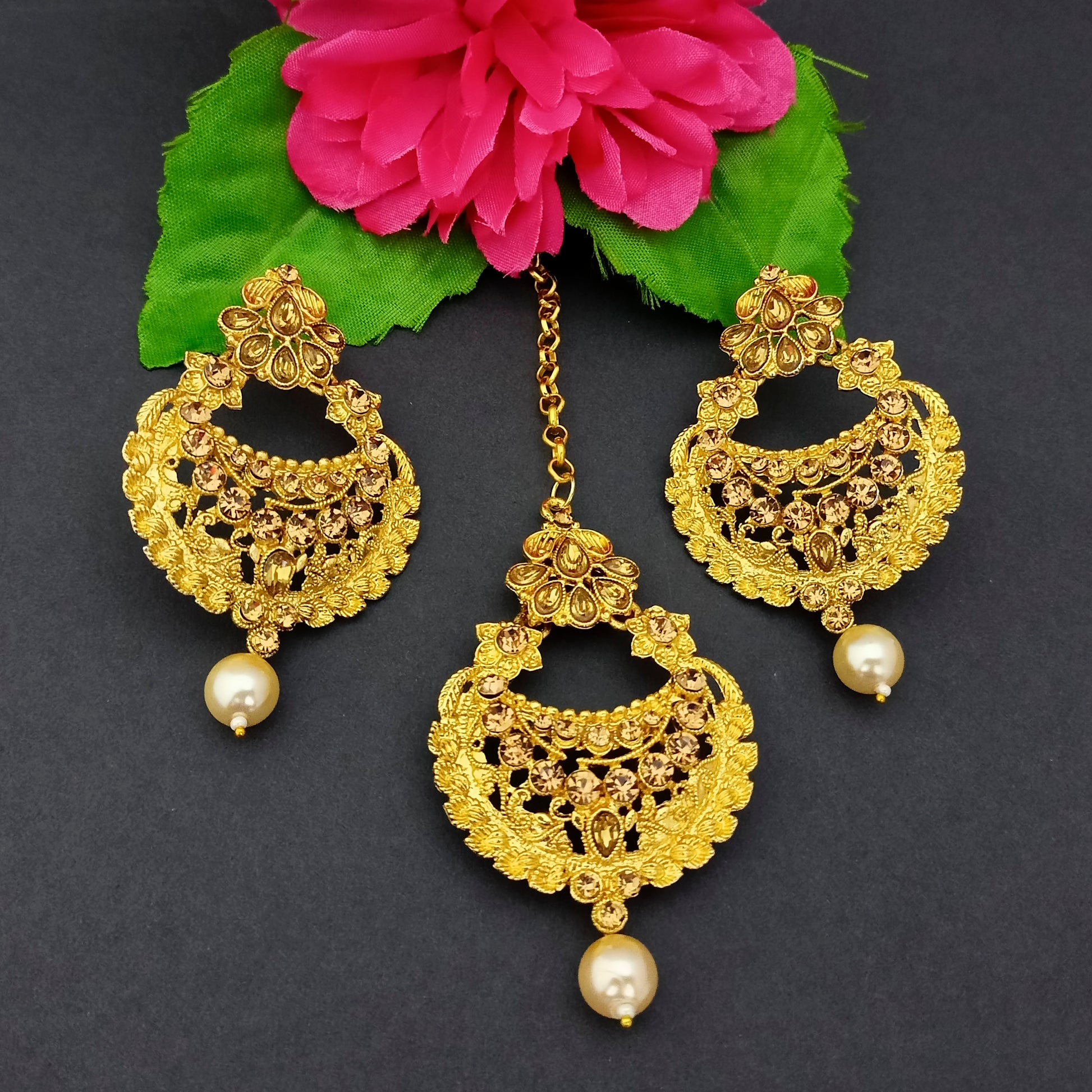 The99jewel Austrian Stone Earrings With Maangtikka-1319266D