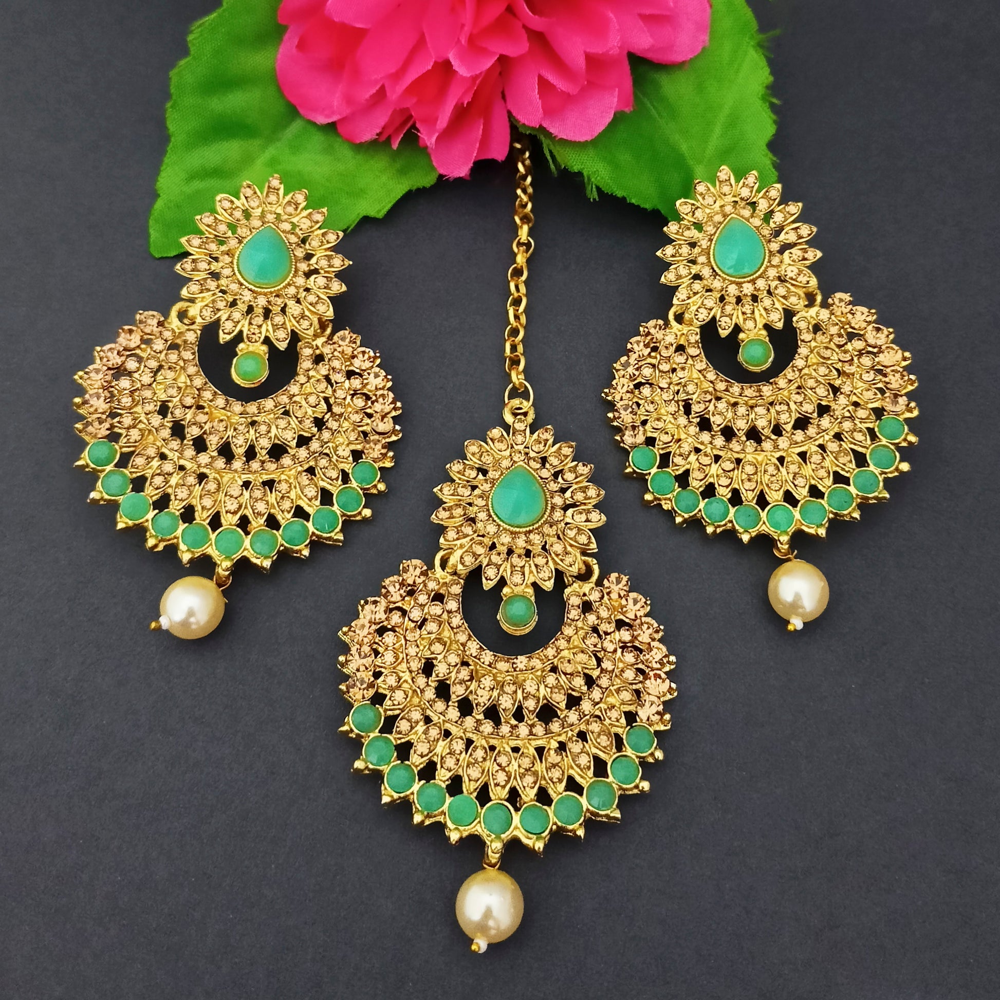 The99jewel Austrian Stone Earrings With Maangtikka-1319273B