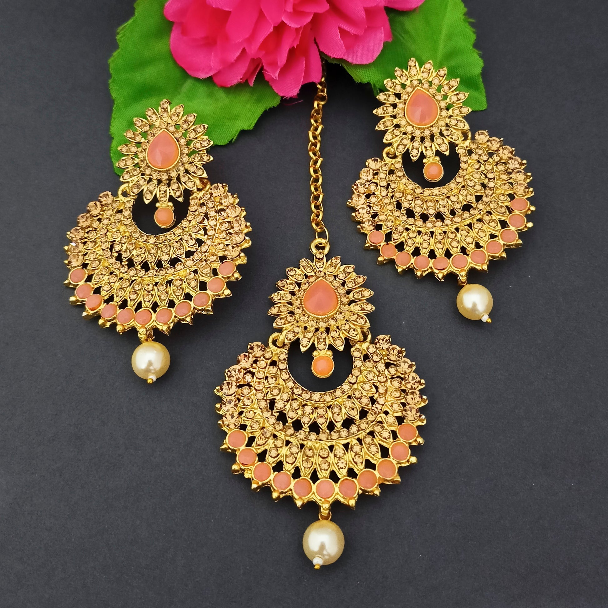 The99jewel Austrian Stone Earrings With Maangtikka-1319273D