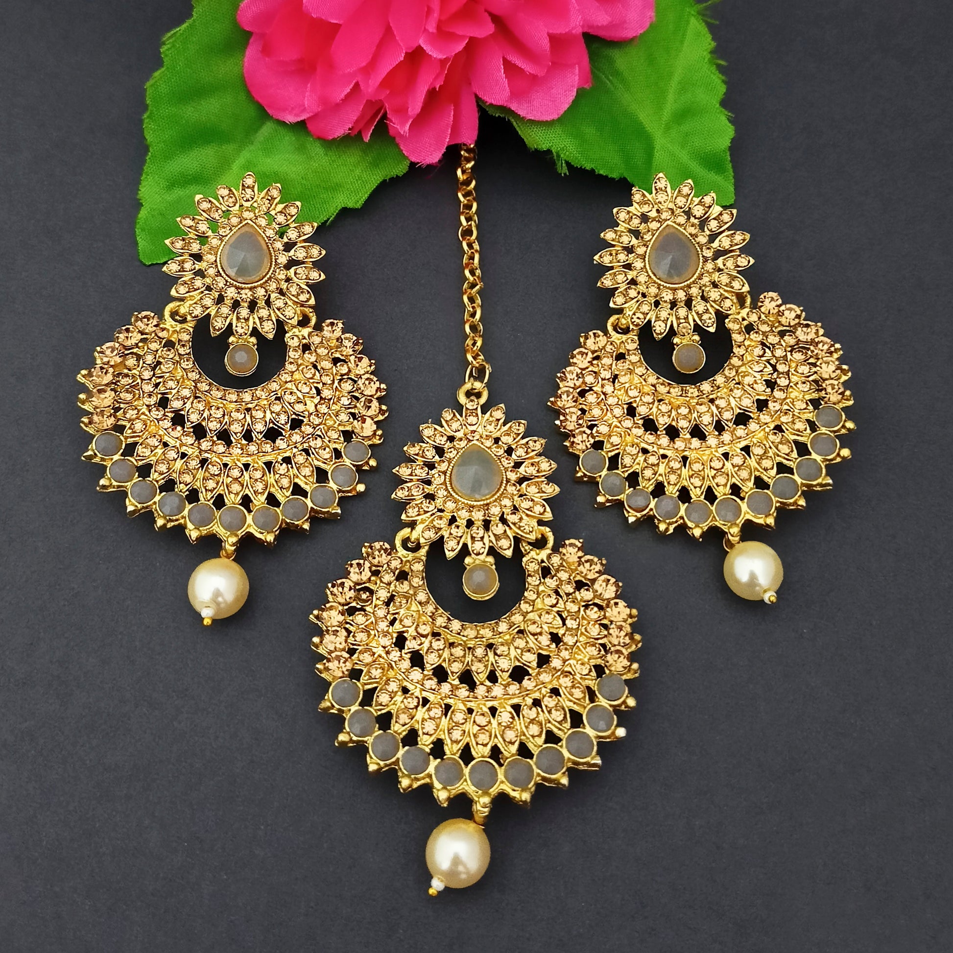 The99jewel Austrian Stone Earrings With Maangtikka-1319273E