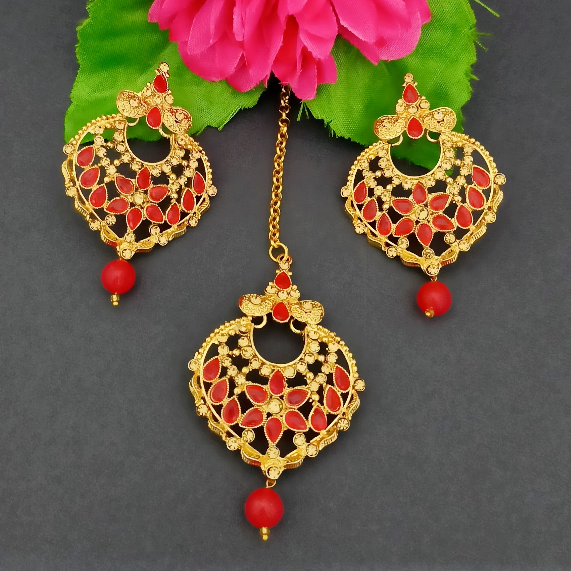 The99Jewel Gold Plated Designer Earrings With Maangtikka