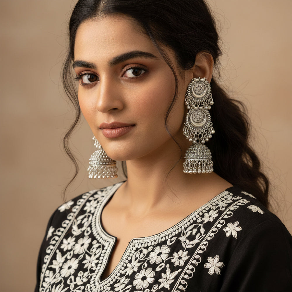 The99Jewel Stylish Oxidised Jhumka Earrings