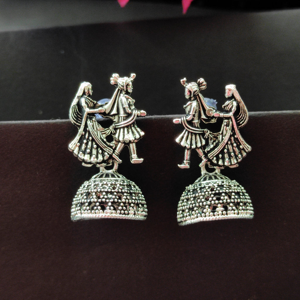 The99Jewel Antique-Inspired Oxidised Plated Jhumki Earrings With Couple Figures Jewellery for Women