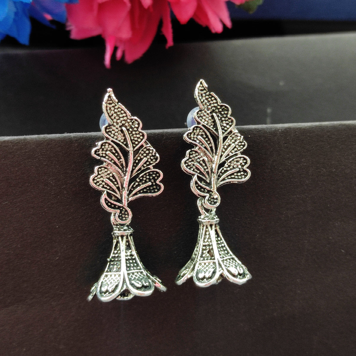 The99Jewel Antique-Inspired Oxidised Plated Jhumki Earrings  with Tree Shape Jewellery for Women