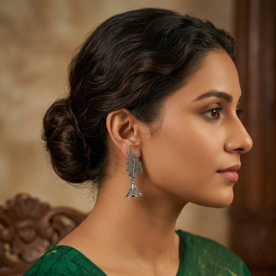 The99Jewel Antique-Inspired Oxidised Plated Jhumki Earrings  with Tree Shape Jewellery for Women