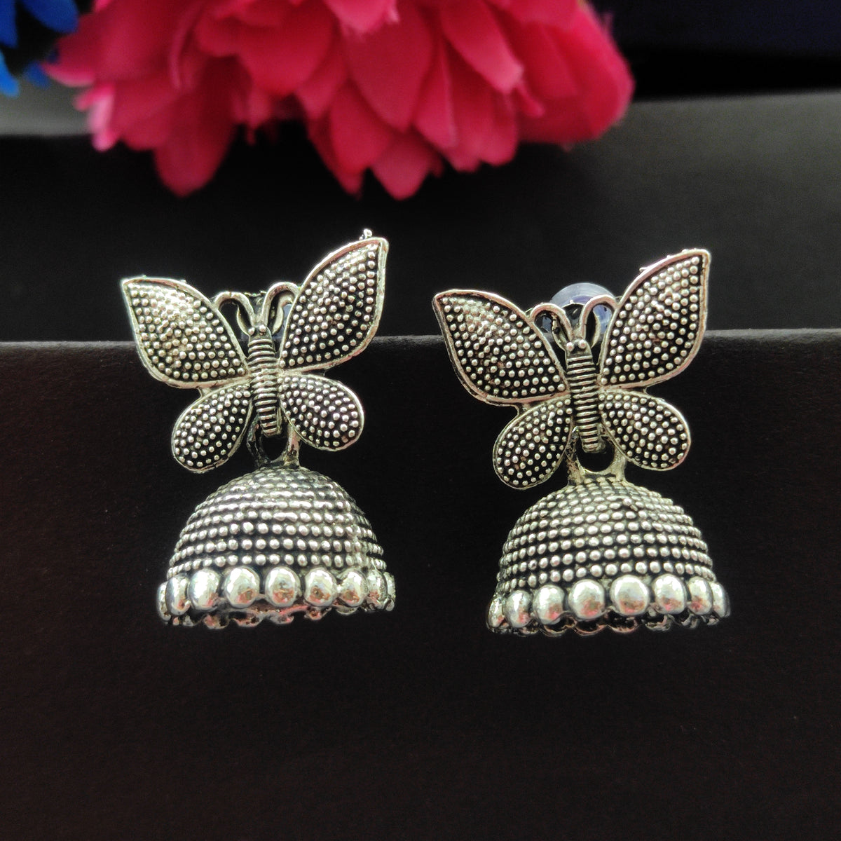 The99Jewel Antique-Inspired Oxidised Plated Jhumki Earrings With Butterfly Motif Jewellery for Women