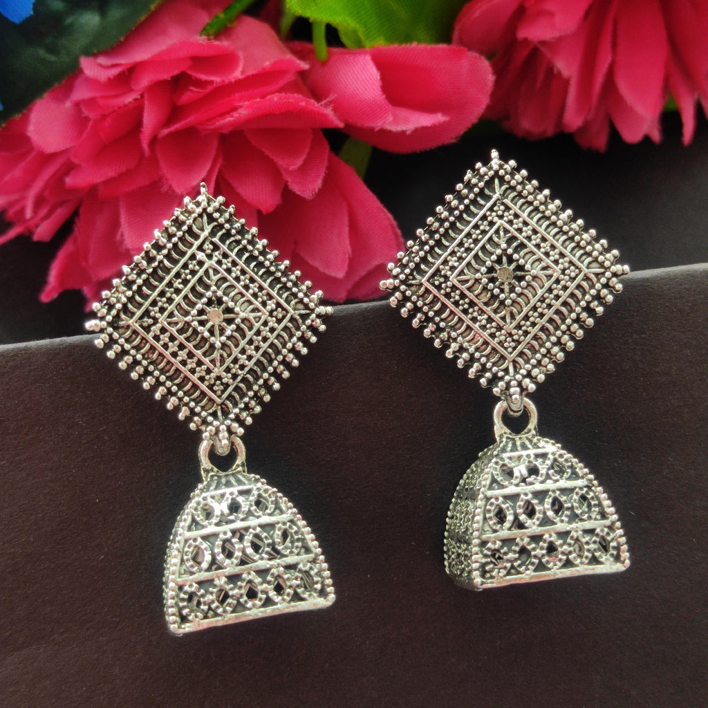 The99Jewel Antique-Inspired Oxidised Plated Jhumki Earrings Jewellery for Women
