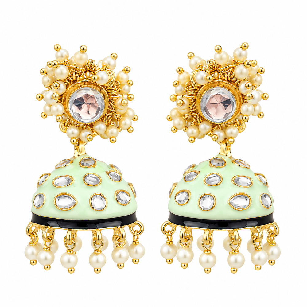 The99Jewel Elegant Gold Plated Kundan and Pearl Jhumki Earrings for Women