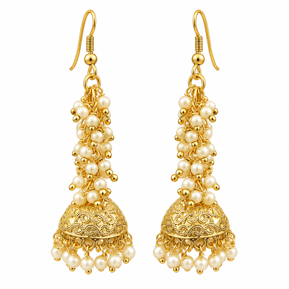 The99Jewel Elegant Gold Plated and Pearl Jhumki Earrings for Women