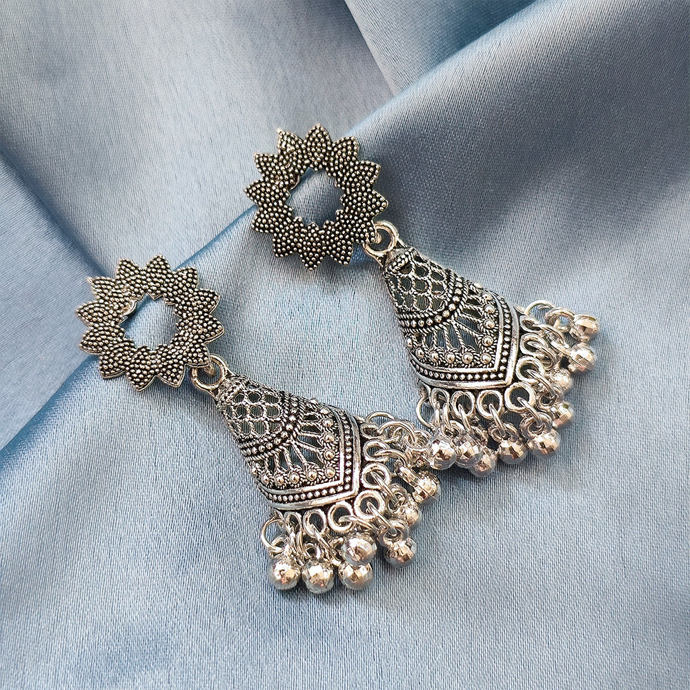 The99Jewel Vintage Oxidised Pearl Jhumki Earrings