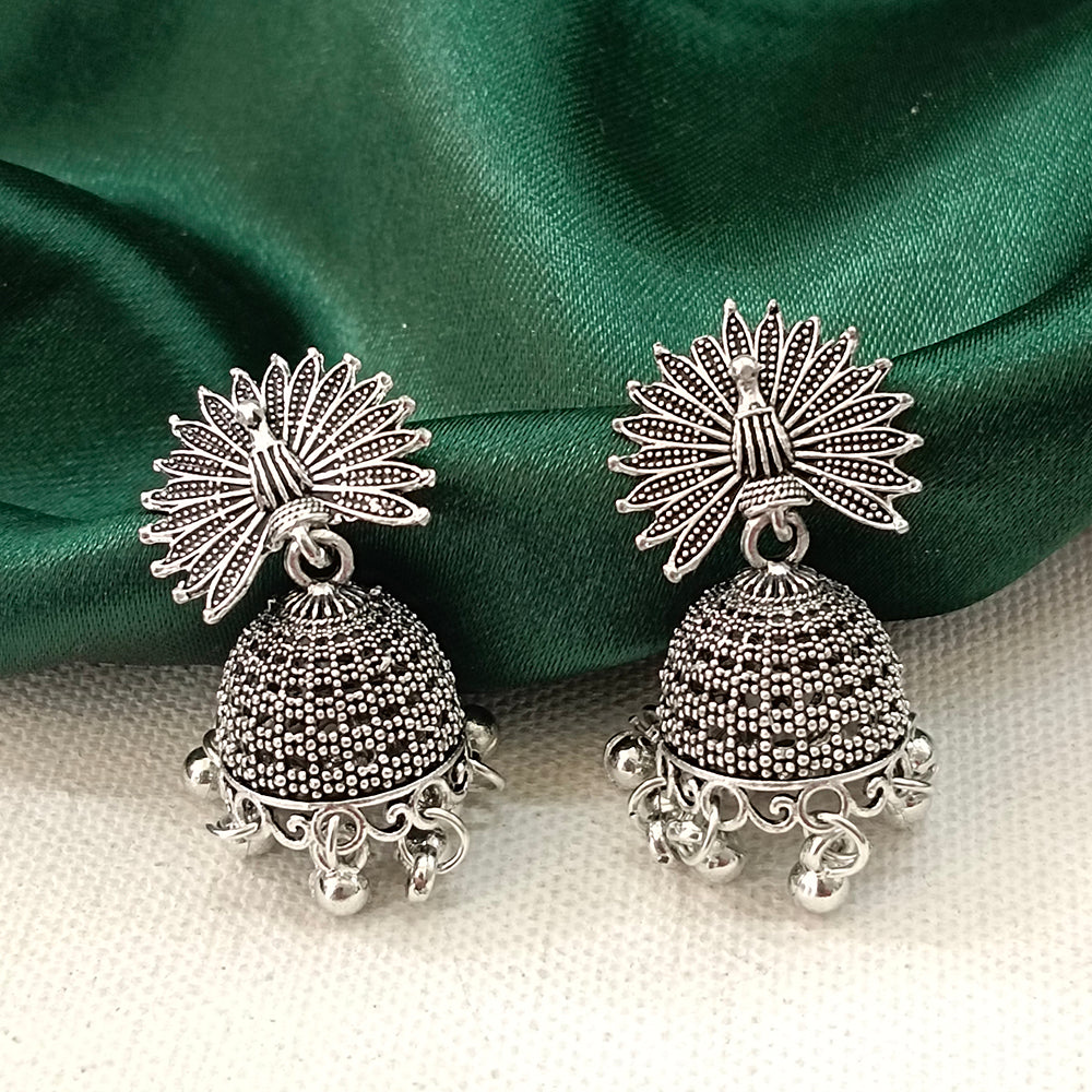 The99Jewel Oxidised Plated Peacock Jhumki Earrings