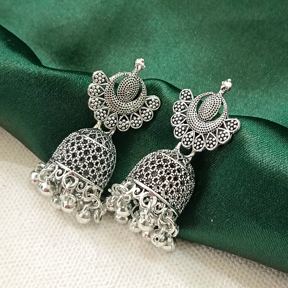 The99Jewel Oxidised Plated Peacock Jhumki Earrings