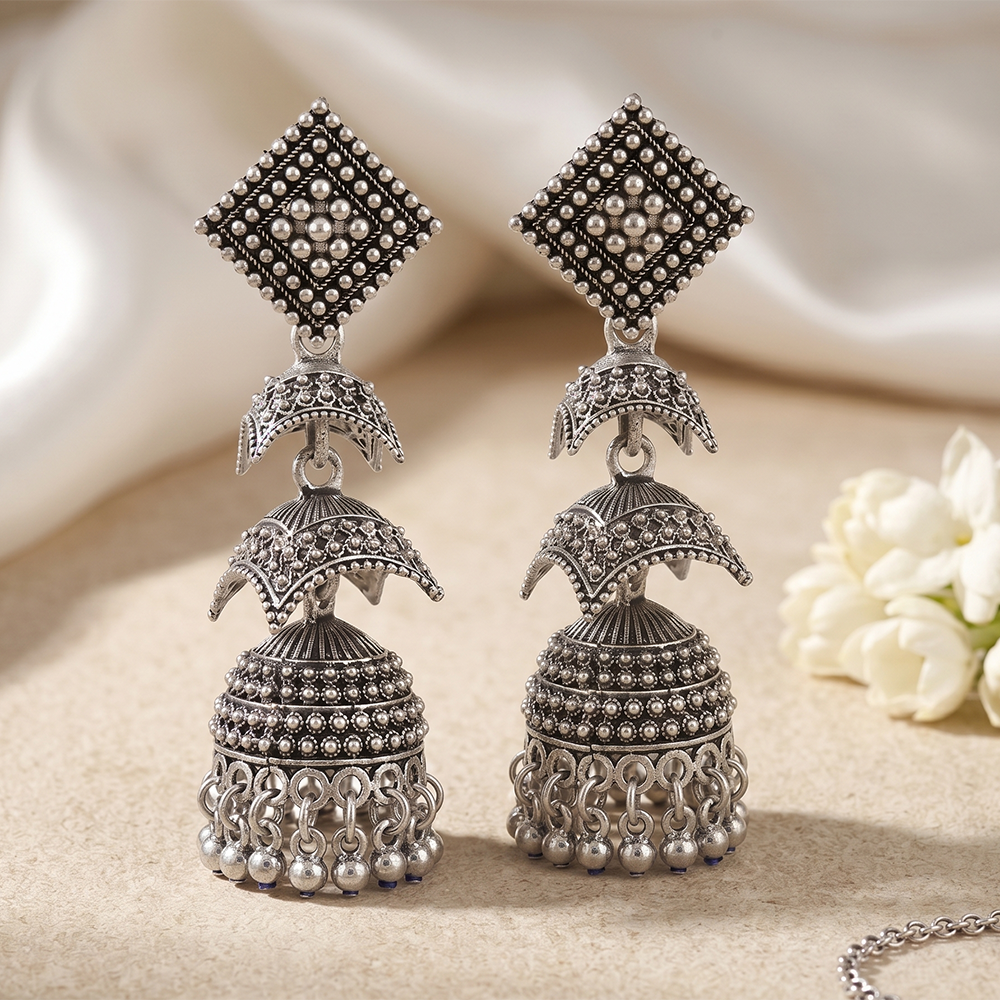 The99Jewel Oxidised Silver Traditional Jhumka Earrings for Women