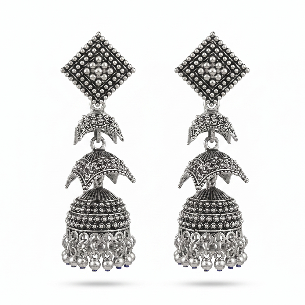 The99Jewel Oxidised Silver Traditional Jhumka Earrings for Women