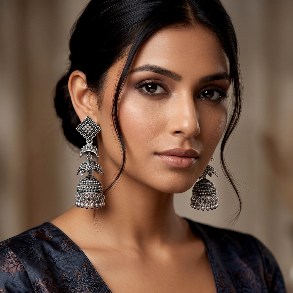 The99Jewel Oxidised Silver Traditional Jhumka Earrings for Women