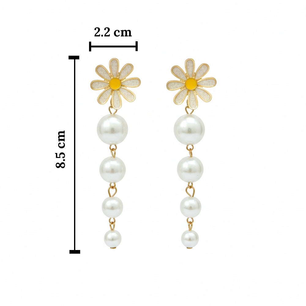 The99Jewel Gold Plated Flower & Pearl Design Long Earring