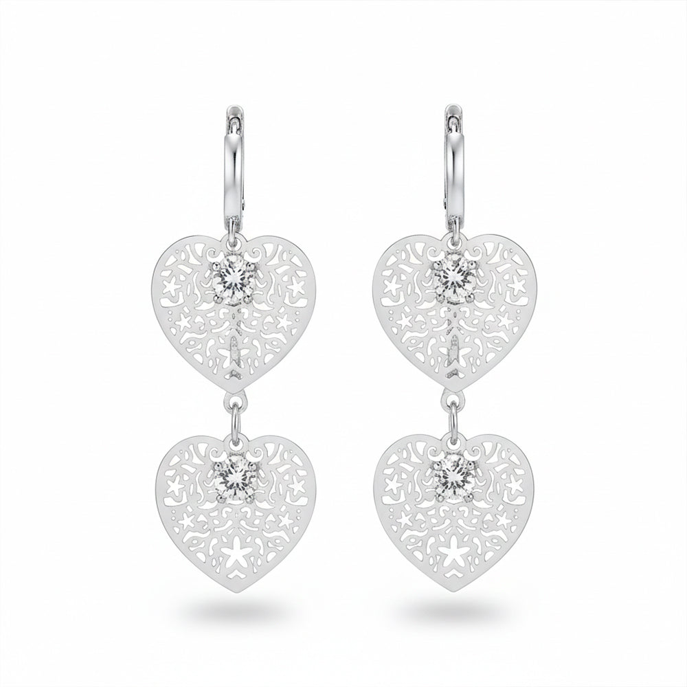 The99Jewel Stylish Double Heart Drop Silver Plated Earrings for Women