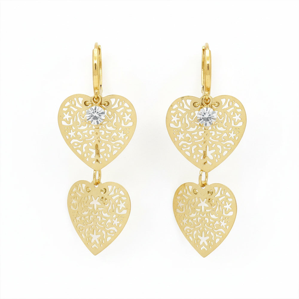 The99Jewel Stylish Double Heart Drop Gold Plated Earrings for Women