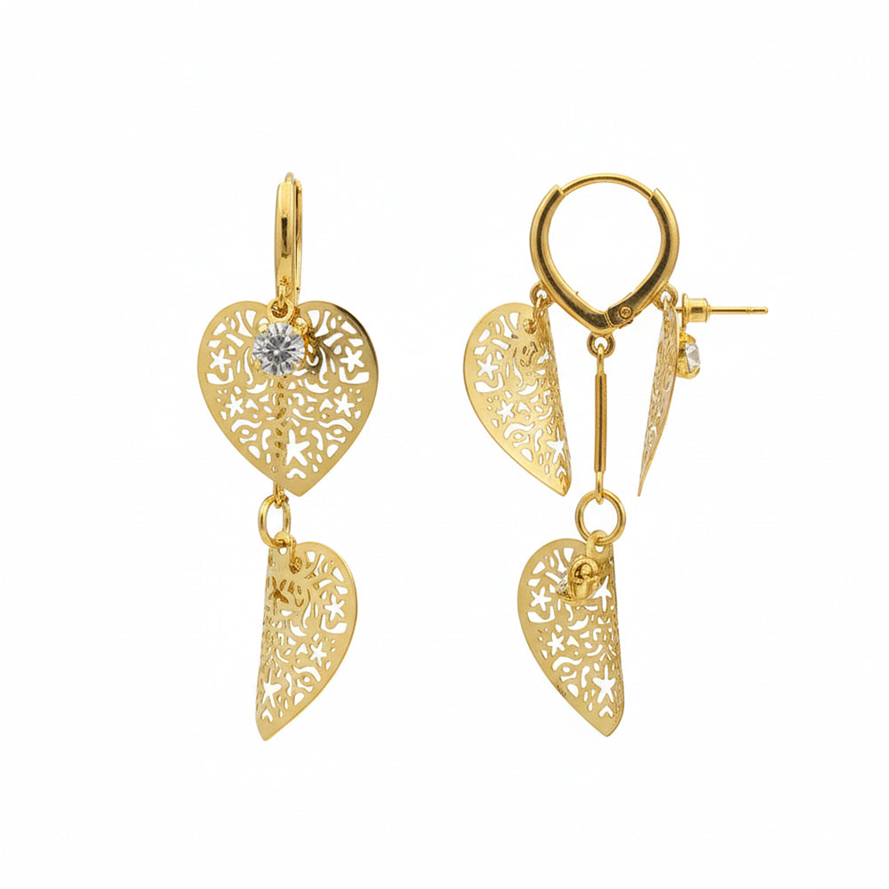 The99Jewel Stylish Double Heart Drop Gold Plated Earrings for Women