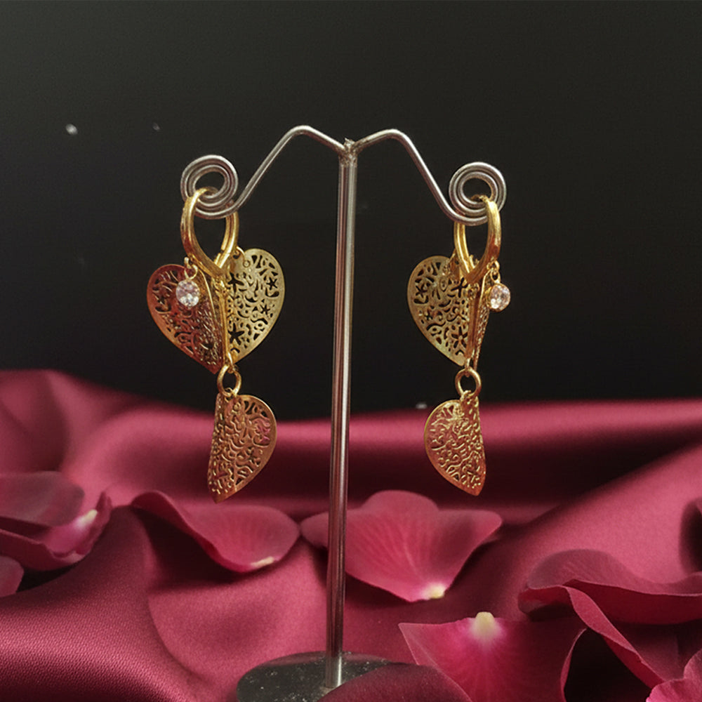 The99Jewel Stylish Double Heart Drop Gold Plated Earrings for Women